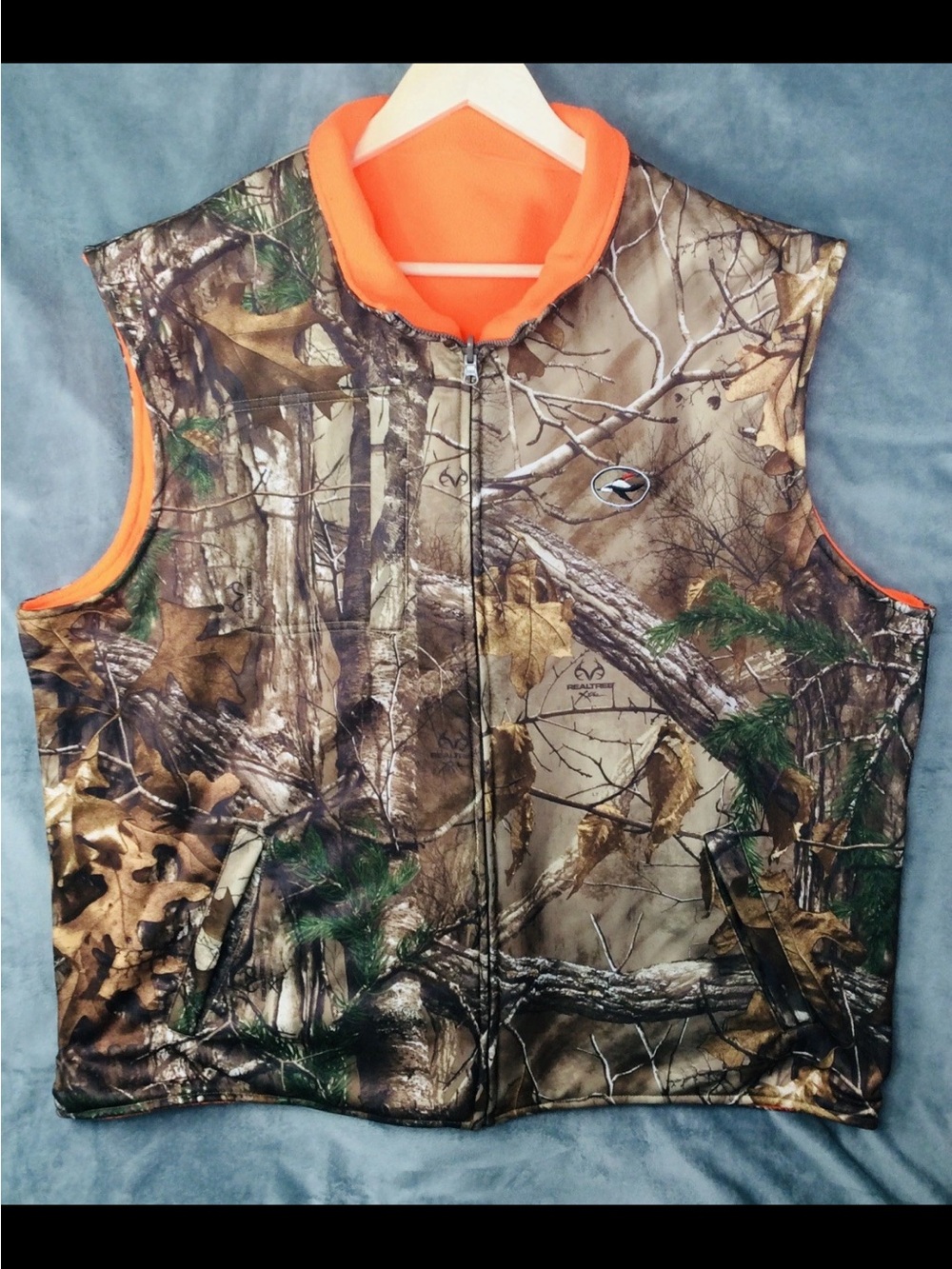 Realtree Camouflage Hunting Vest with Bright Orange Trim